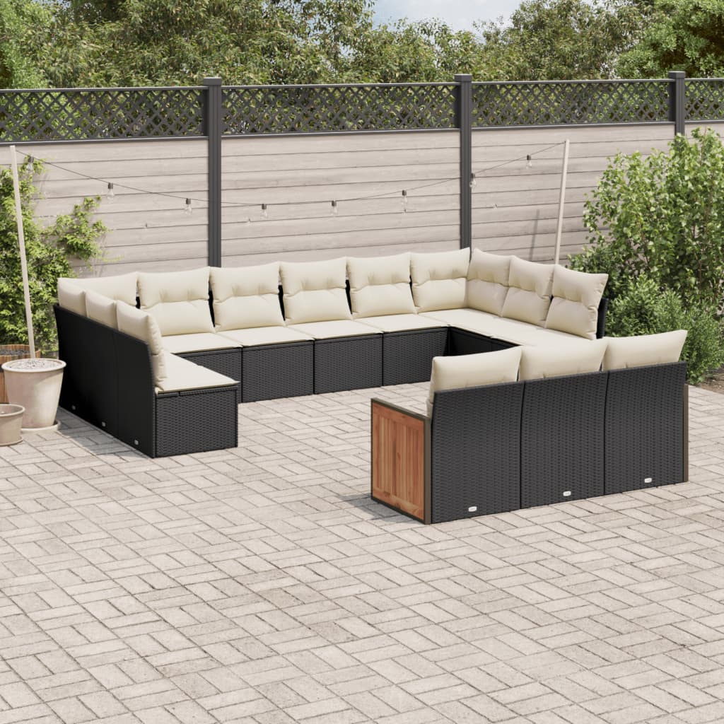 Set Canapele De Grădină, 13 Piese, Cu Perne, Bej, Poliratan