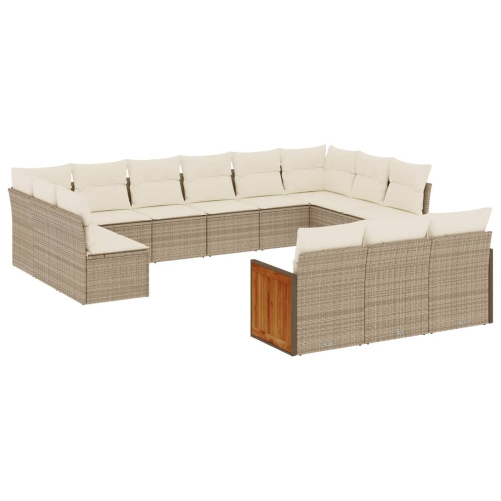 Set Canapele De Grădină, 13 Piese, Cu Perne, Bej, Poliratan