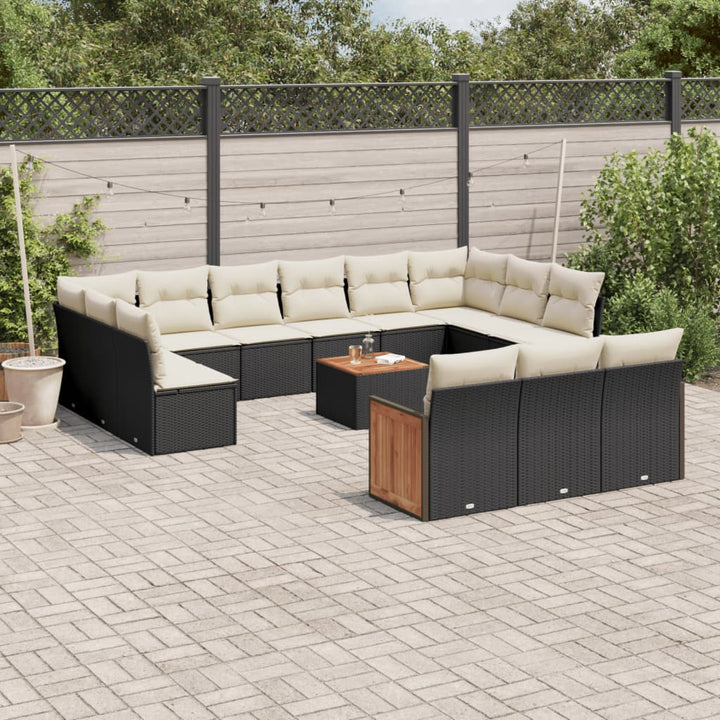 Set Canapele De Grădină, 13 Piese, Cu Perne, Bej, Poliratan