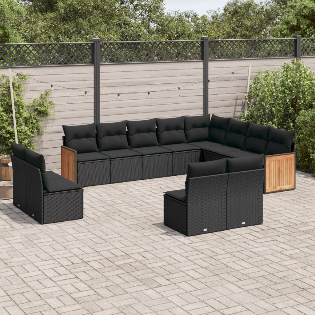Set Canapele De Grădină, 12 Piese, Cu Perne, Negru, Poliratan