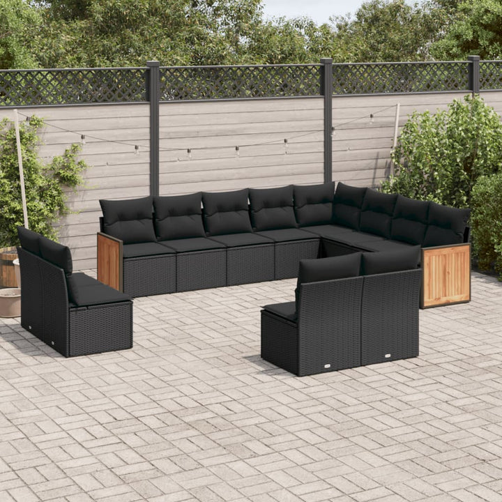 Set Canapele De Grădină, 12 Piese, Cu Perne, Negru, Poliratan