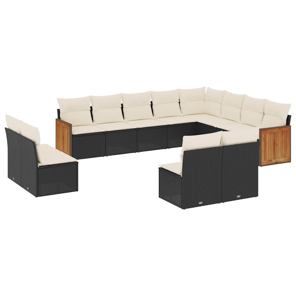 Set Canapele De Grădină, 12 Piese, Cu Perne, Negru, Poliratan