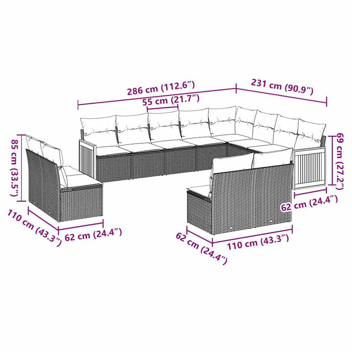 Set Canapele De Grădină, 12 Piese, Cu Perne, Negru, Poliratan