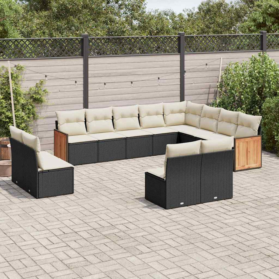 Set Canapele De Grădină, 12 Piese, Cu Perne, Negru, Poliratan
