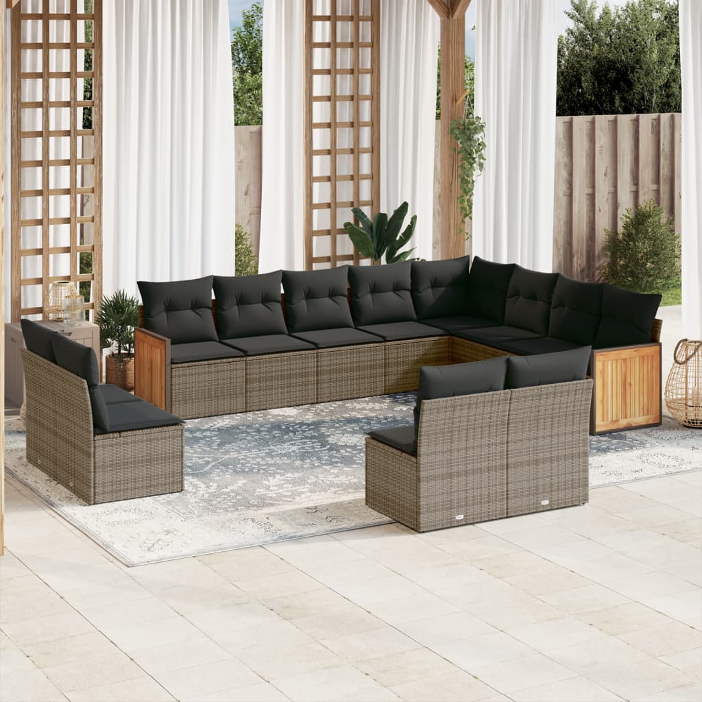 Set Canapele De Grădină, 12 Piese, Cu Perne, Negru, Poliratan