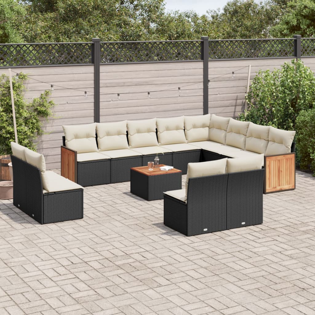 Set Canapele De Grădină, 12 Piese, Cu Perne, Negru, Poliratan