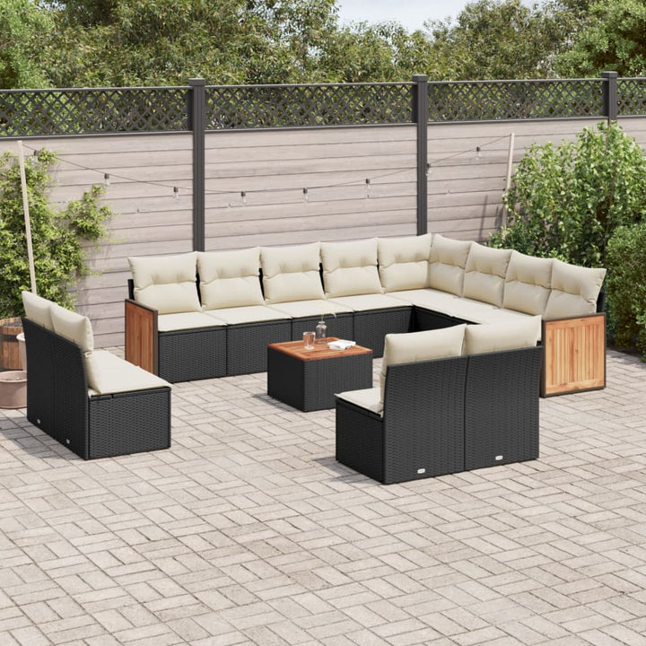 Set Canapele De Grădină, 12 Piese, Cu Perne, Negru, Poliratan