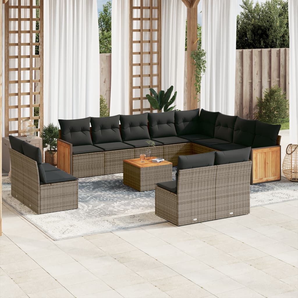 Set Canapele De Grădină, 12 Piese, Cu Perne, Negru, Poliratan