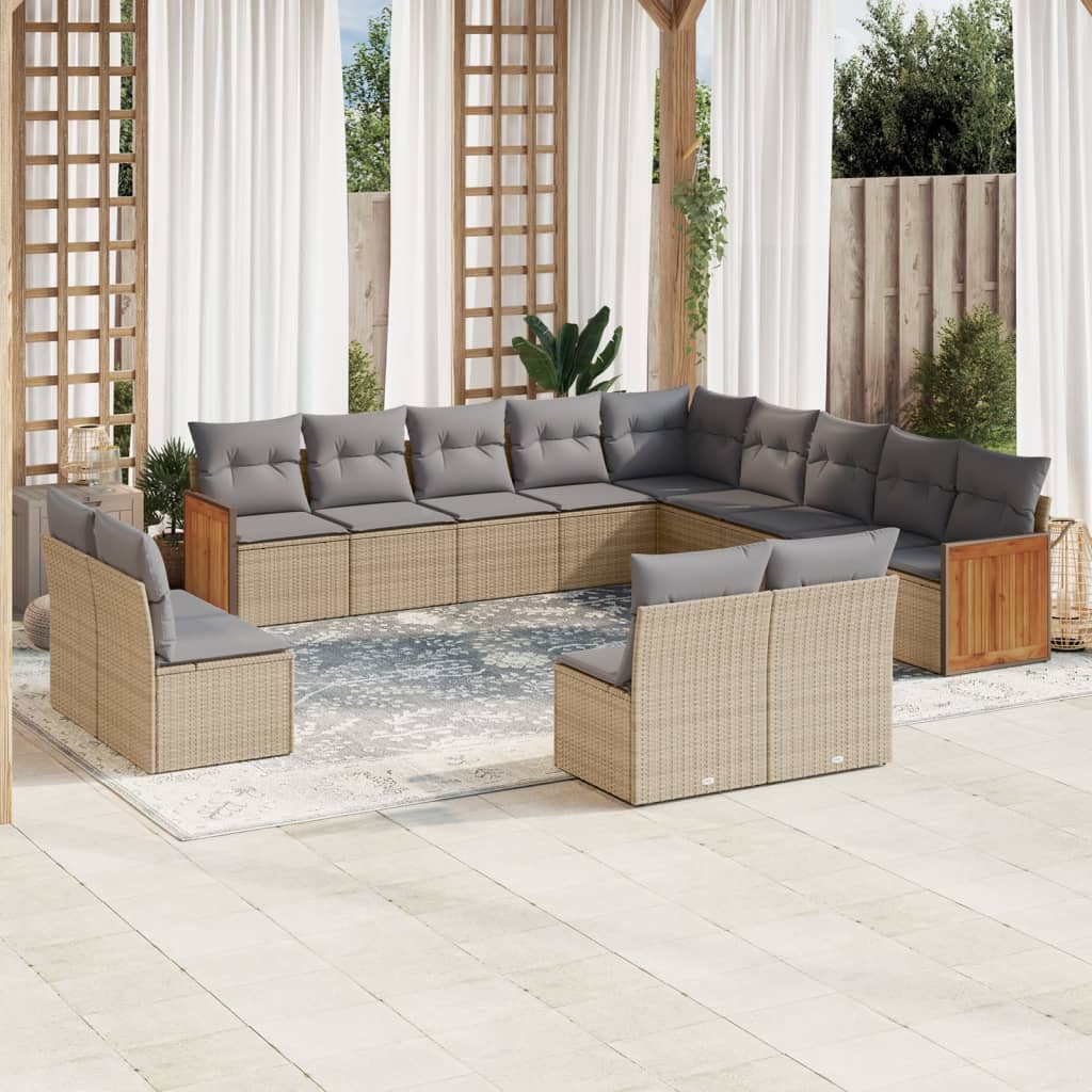 Set Mobilier De Grădină Cu Perne, 14 Piese, , Poliratan