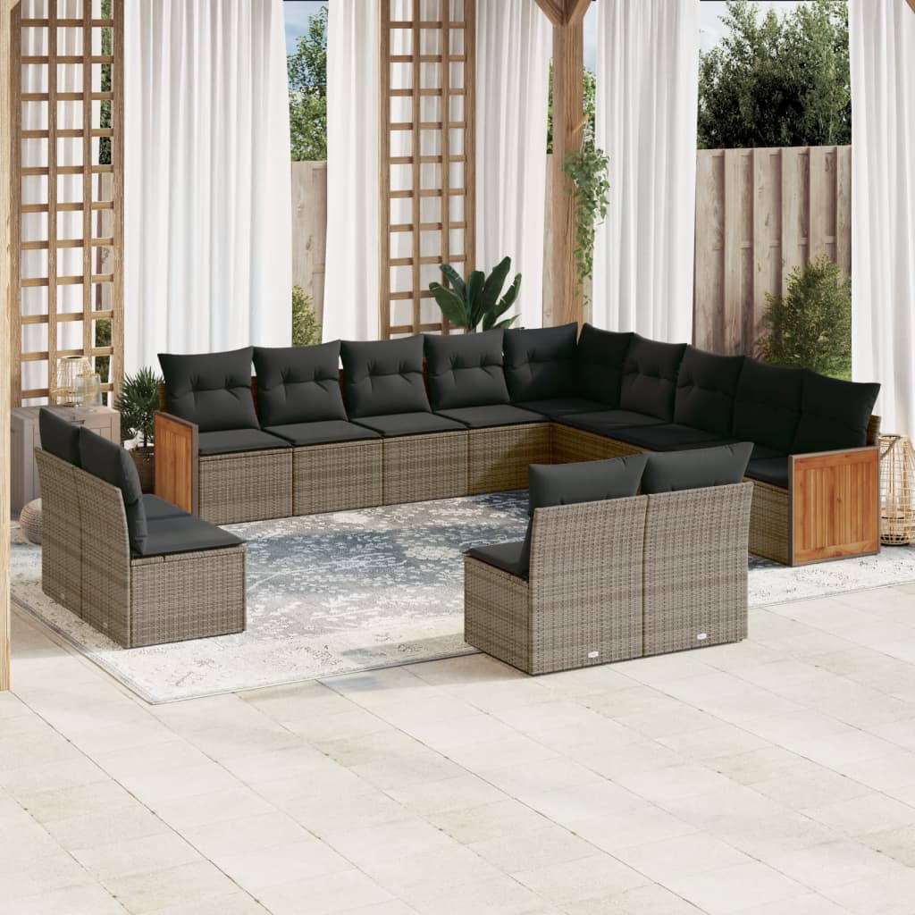 Set Mobilier De Grădină Cu Perne, 14 Piese, , Poliratan