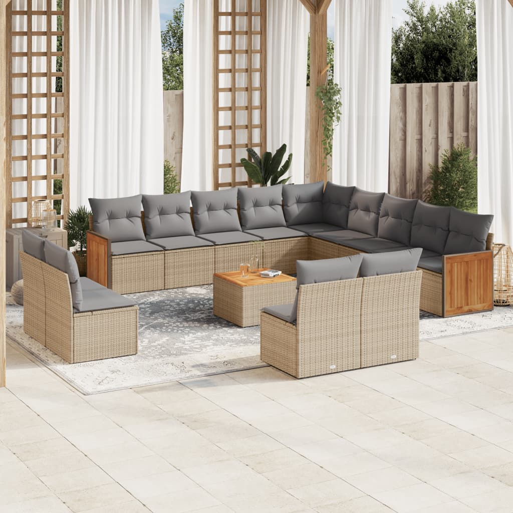 Set Mobilier De Grădină Cu Perne, 14 Piese, , Poliratan