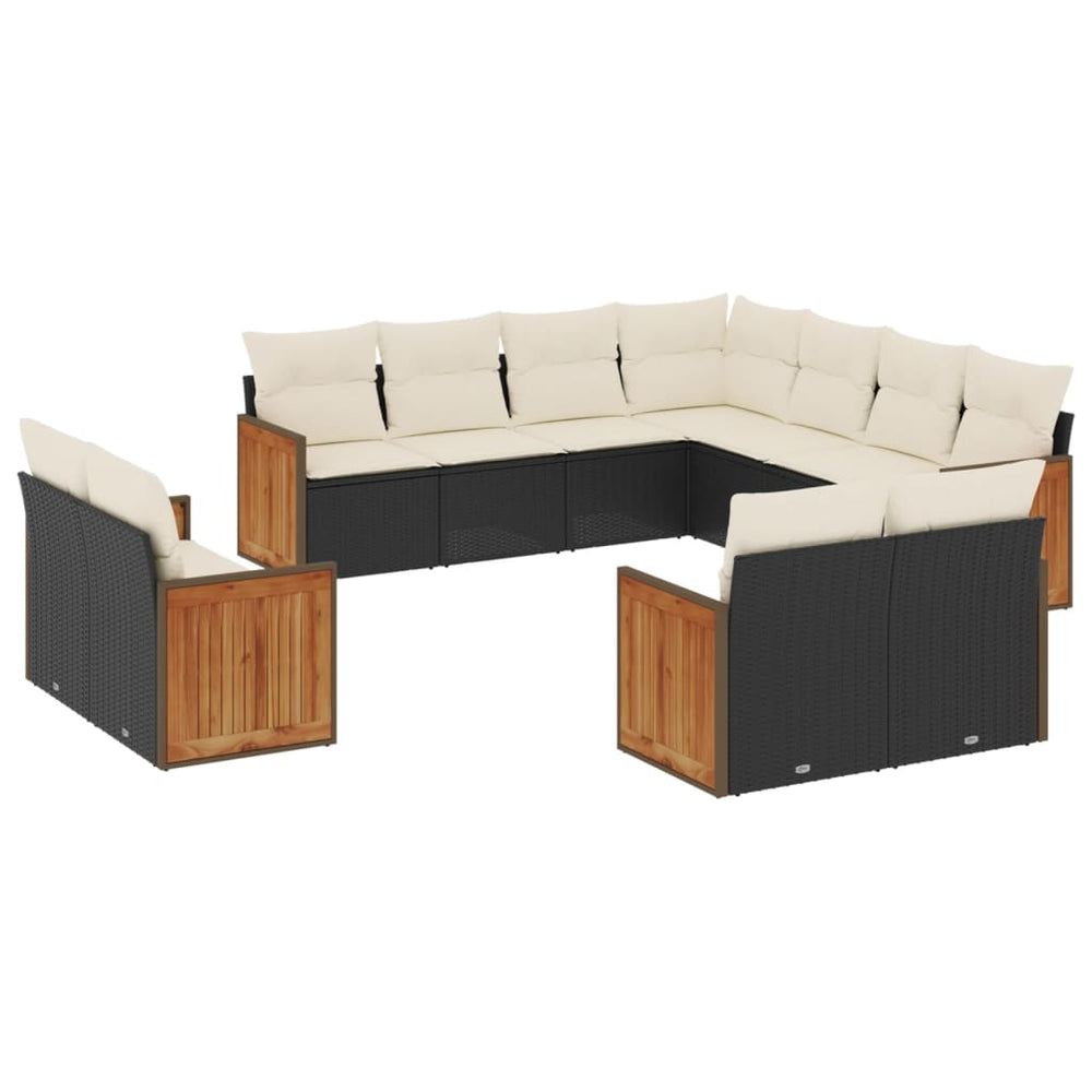 Set Canapele De Grădină Cu Perne, 11 Piese, Negru, Poliratan