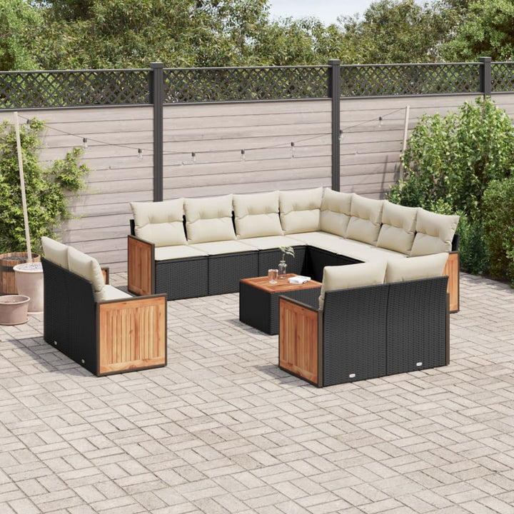 Set Canapele De Grădină Cu Perne, 11 Piese, Negru, Poliratan