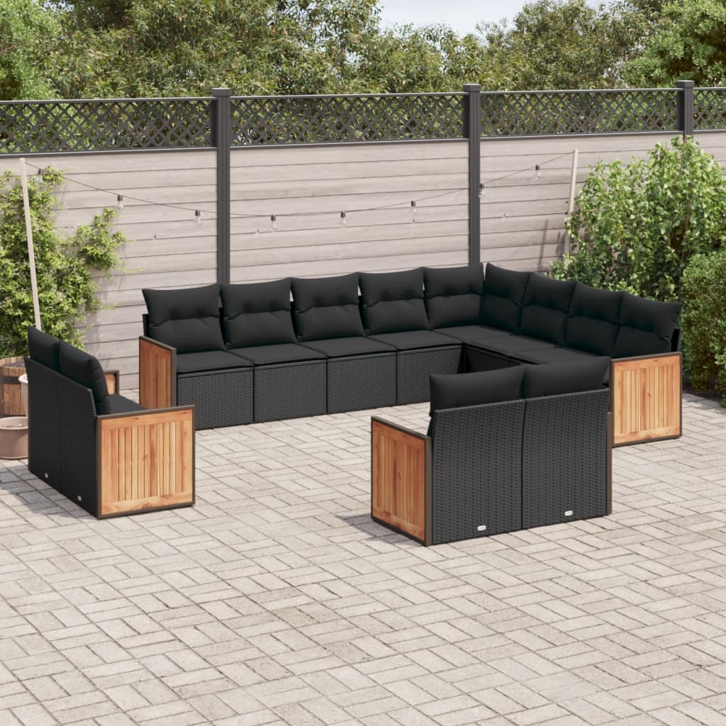 Set Canapele De Grădină, 12 Piese, Cu Perne, Negru, Poliratan
