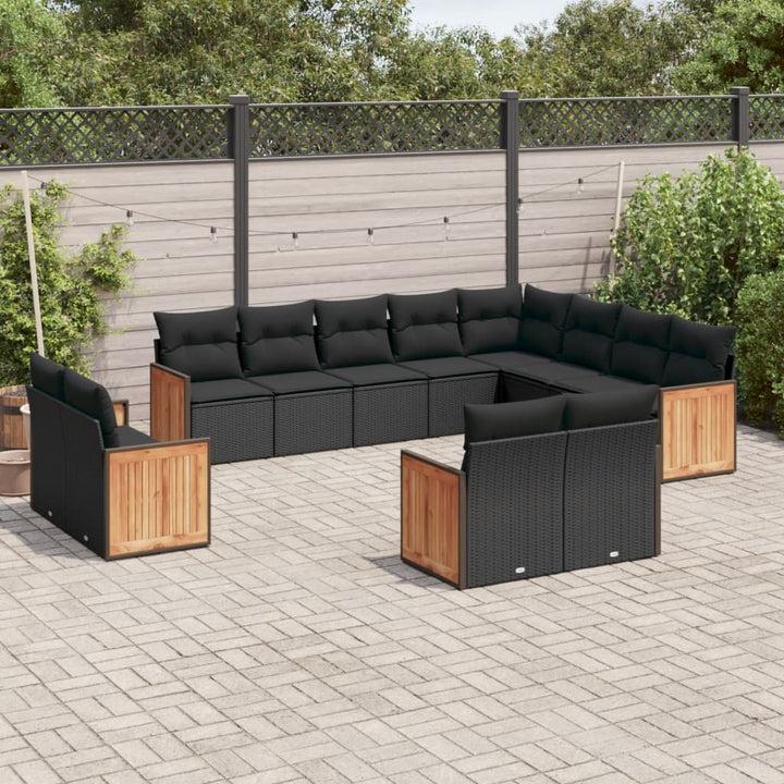 Set Canapele De Grădină, 12 Piese, Cu Perne, Negru, Poliratan