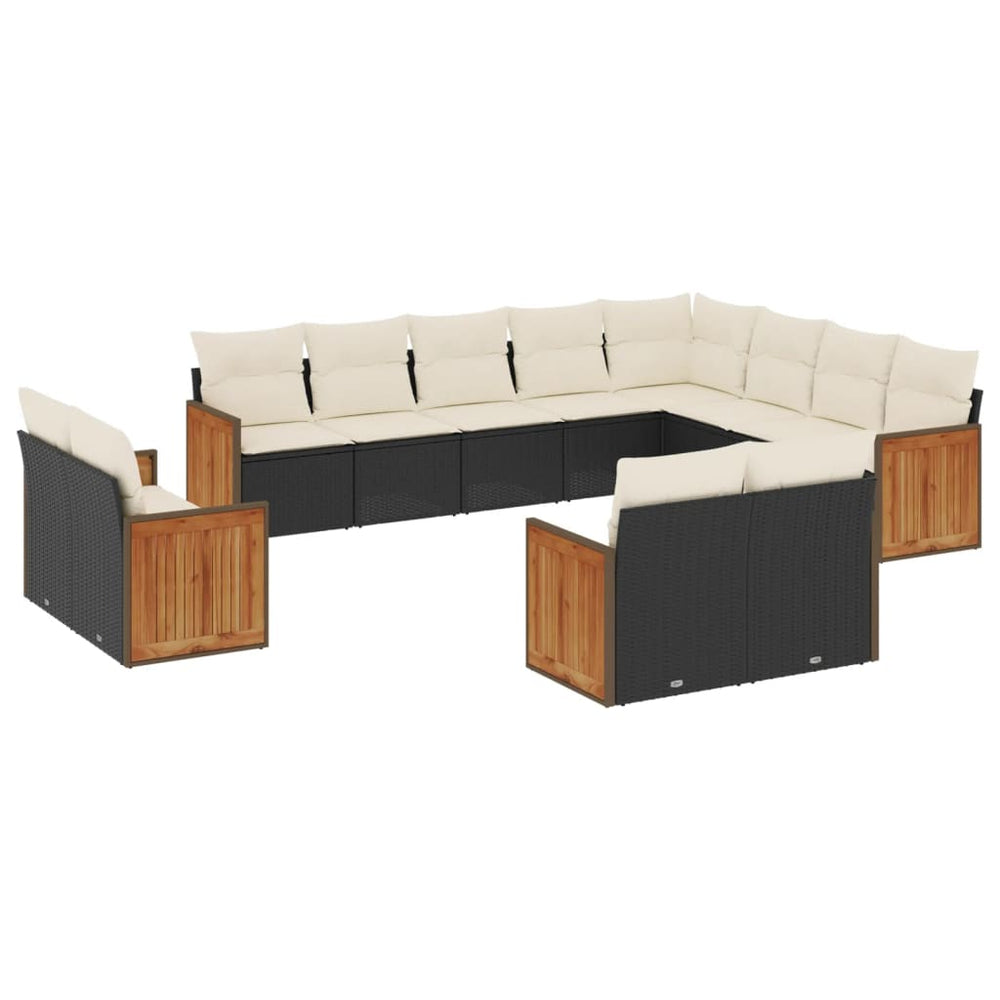 Set Canapele De Grădină, 12 Piese, Cu Perne, Negru, Poliratan