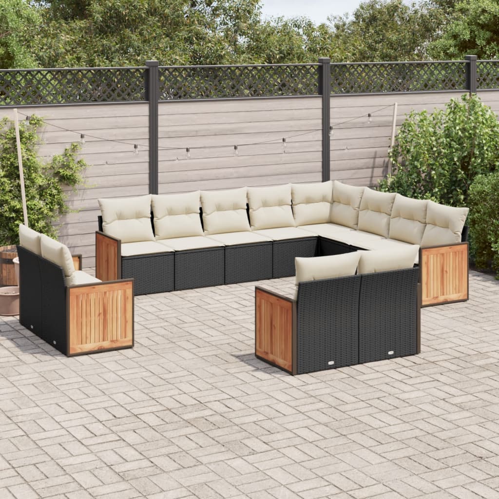 Set Canapele De Grădină, 12 Piese, Cu Perne, Negru, Poliratan