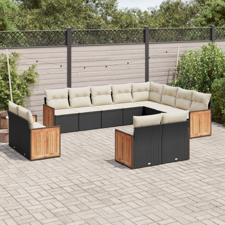 Set Canapele De Grădină, 12 Piese, Cu Perne, Negru, Poliratan