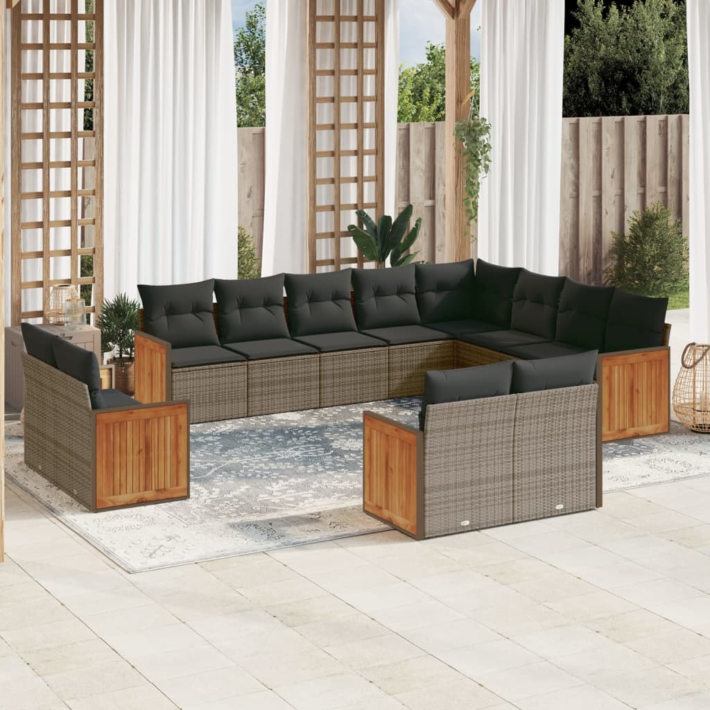 Set Canapele De Grădină, 12 Piese, Cu Perne, Negru, Poliratan