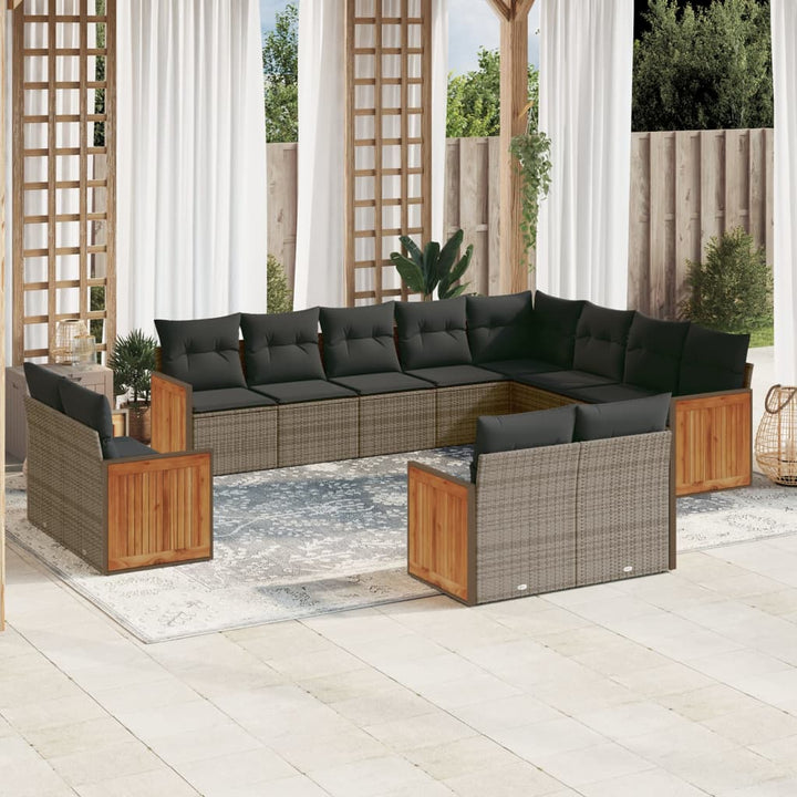 Set Canapele De Grădină, 12 Piese, Cu Perne, Negru, Poliratan