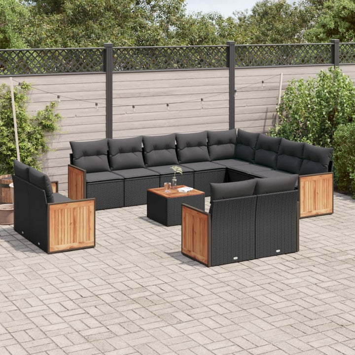 Set Canapele De Grădină, 12 Piese, Cu Perne, Negru, Poliratan