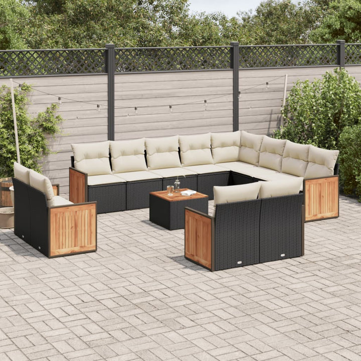 Set Canapele De Grădină, 12 Piese, Cu Perne, Negru, Poliratan