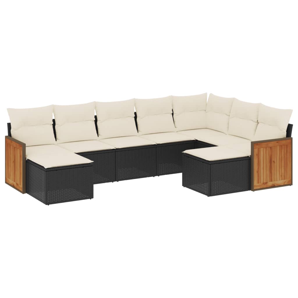 Set Mobilier De Grădină Cu Perne, 9 Piese, Negru, Poliratan