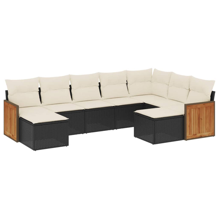 Set Mobilier De Grădină Cu Perne, 9 Piese, Negru, Poliratan