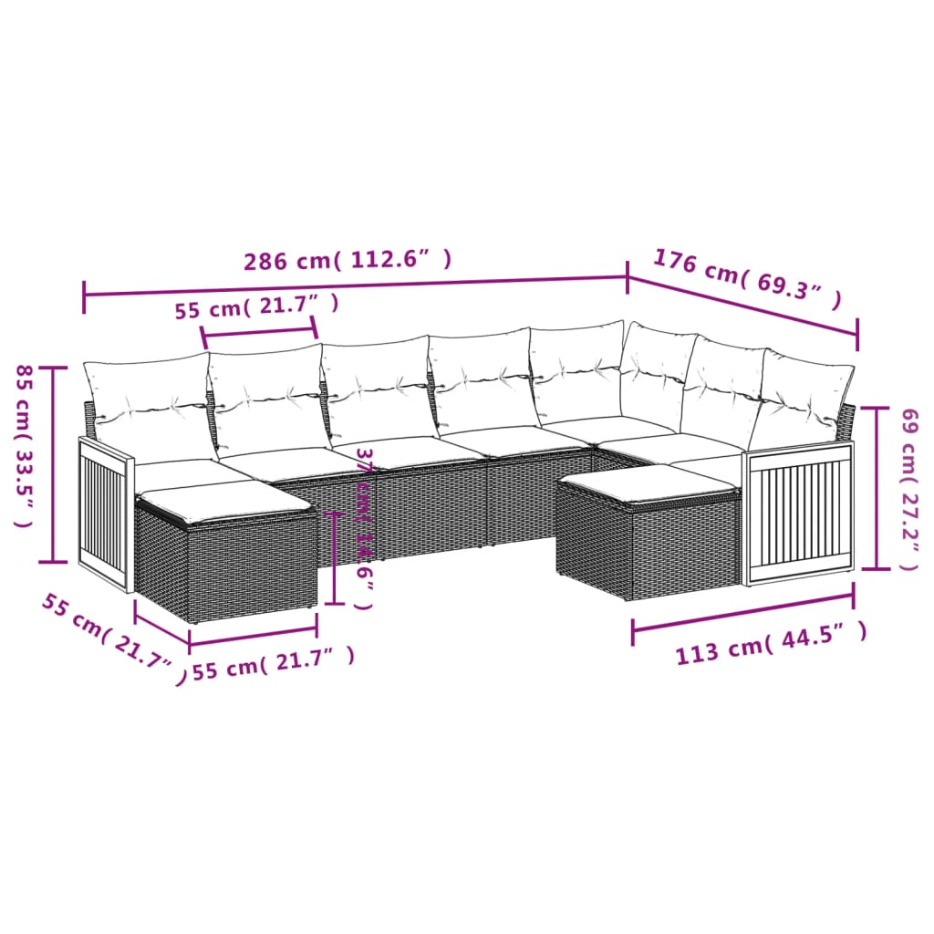 Set Mobilier De Grădină Cu Perne, 9 Piese, Negru, Poliratan