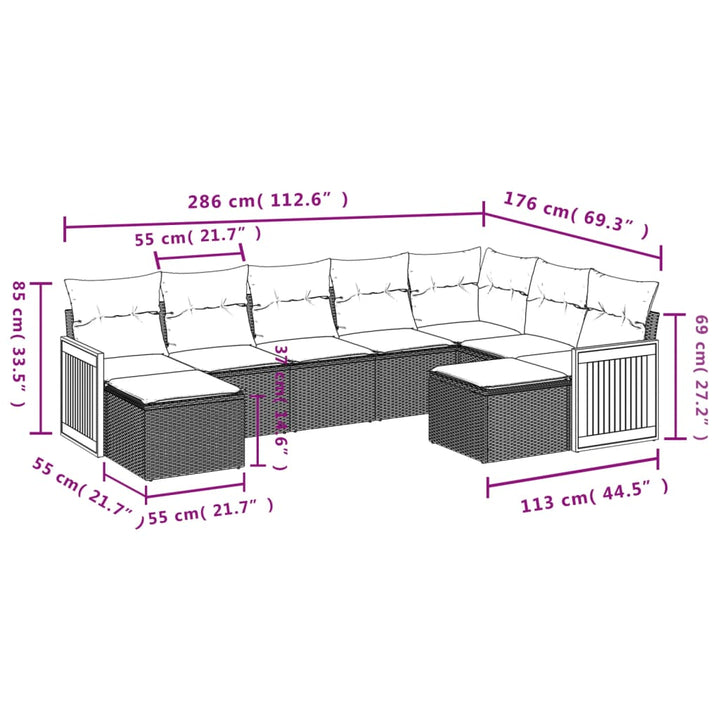 Set Mobilier De Grădină Cu Perne, 9 Piese, Negru, Poliratan