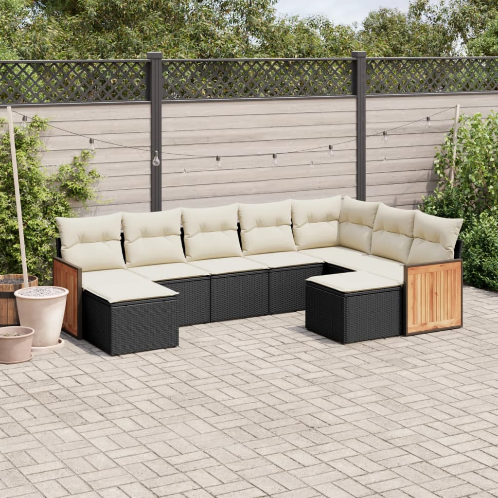Set Mobilier De Grădină Cu Perne, 9 Piese, Negru, Poliratan