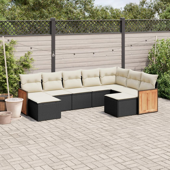 Set Mobilier De Grădină Cu Perne, 9 Piese, Negru, Poliratan