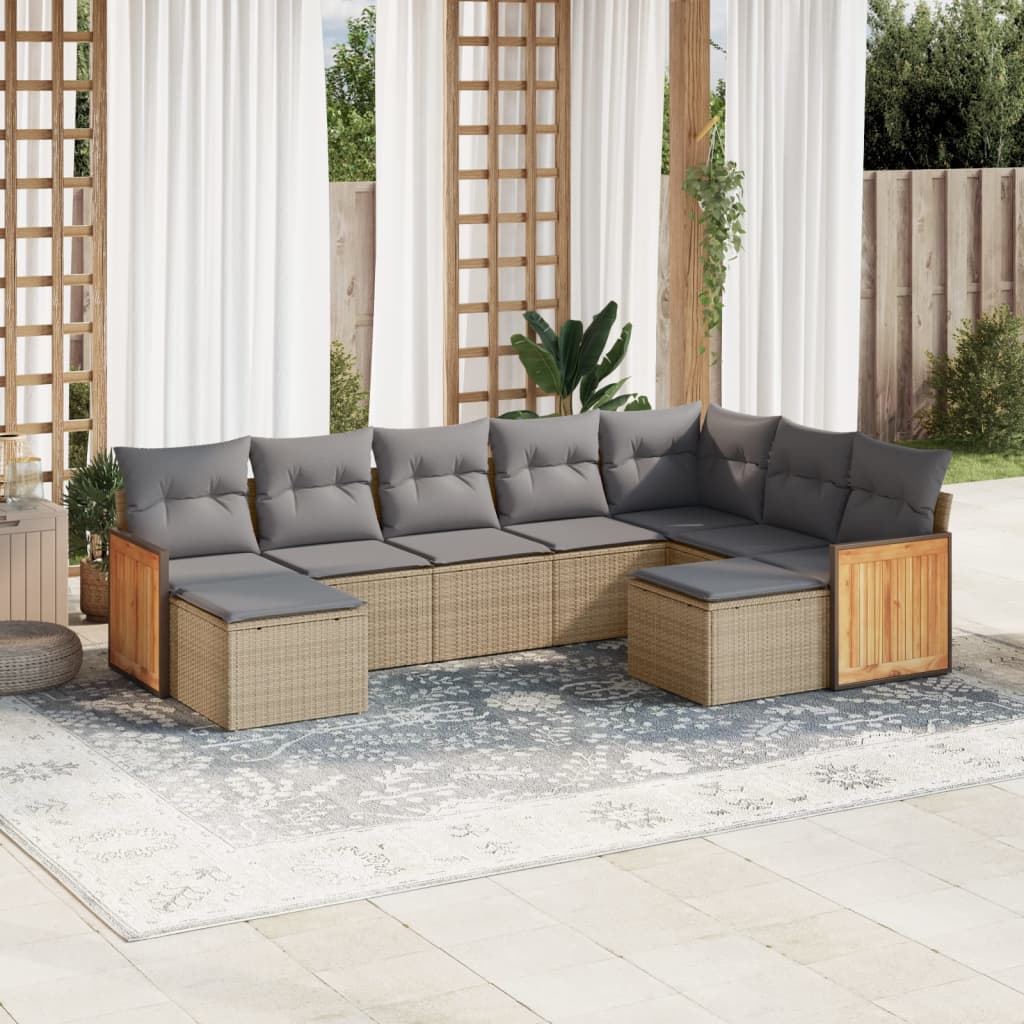 Set Mobilier De Grădină Cu Perne, 9 Piese, Negru, Poliratan