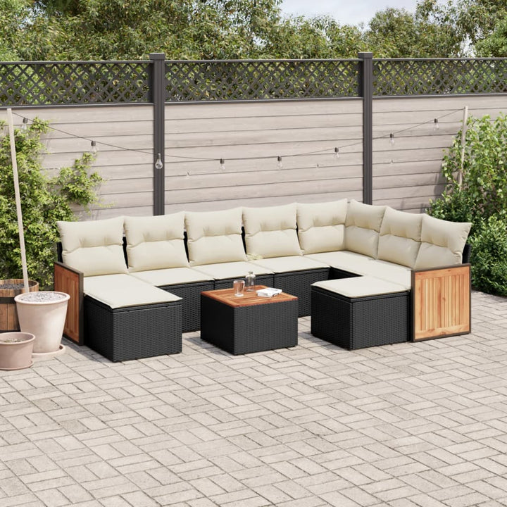 Set Mobilier De Grădină Cu Perne, 9 Piese, Negru, Poliratan