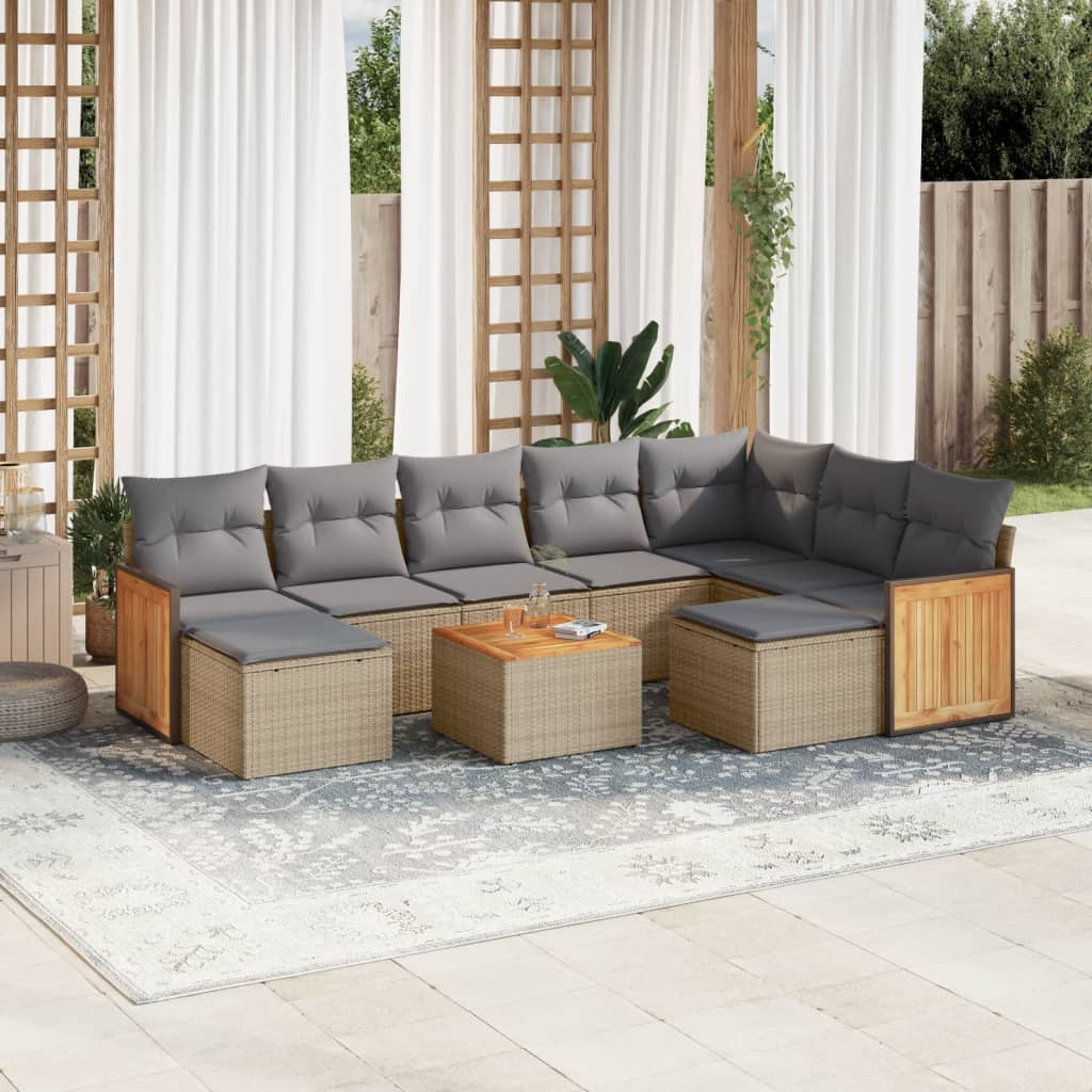 Set Mobilier De Grădină Cu Perne, 9 Piese, Negru, Poliratan
