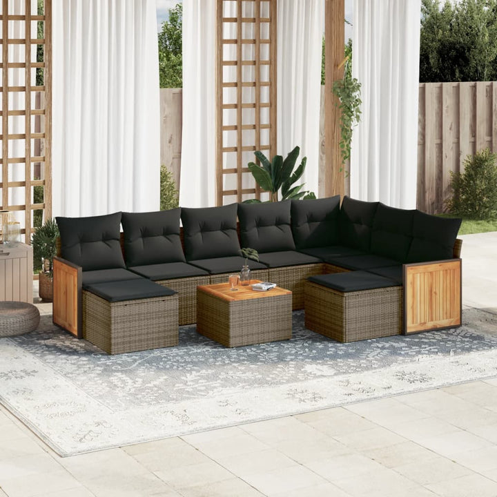 Set Mobilier De Grădină Cu Perne, 9 Piese, Negru, Poliratan