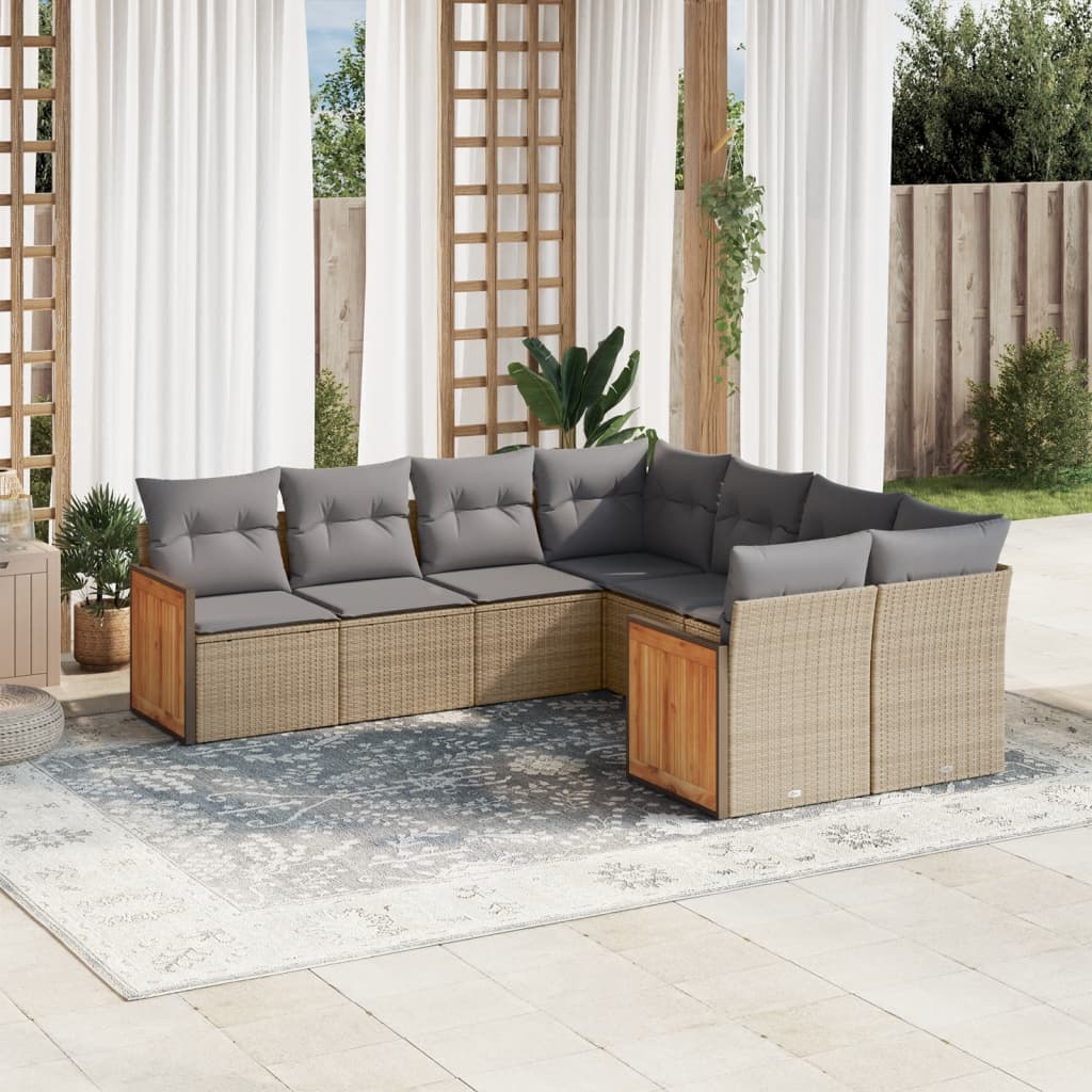 Set Mobilier De Grădină Cu Perne, 8 Piese, , Poliratan