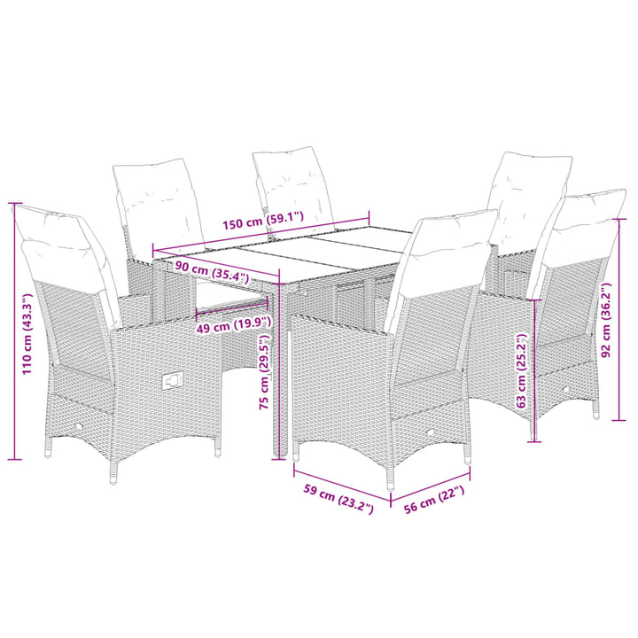 Set Mobilier De Grădină Cu Perne, 7 Piese, Negru, Poliratan