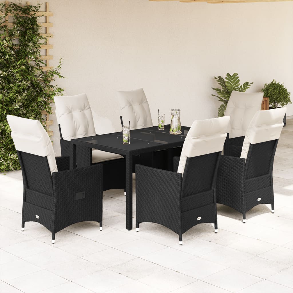 Set Mobilier De Grădină Cu Perne, 7 Piese, Negru, Poliratan