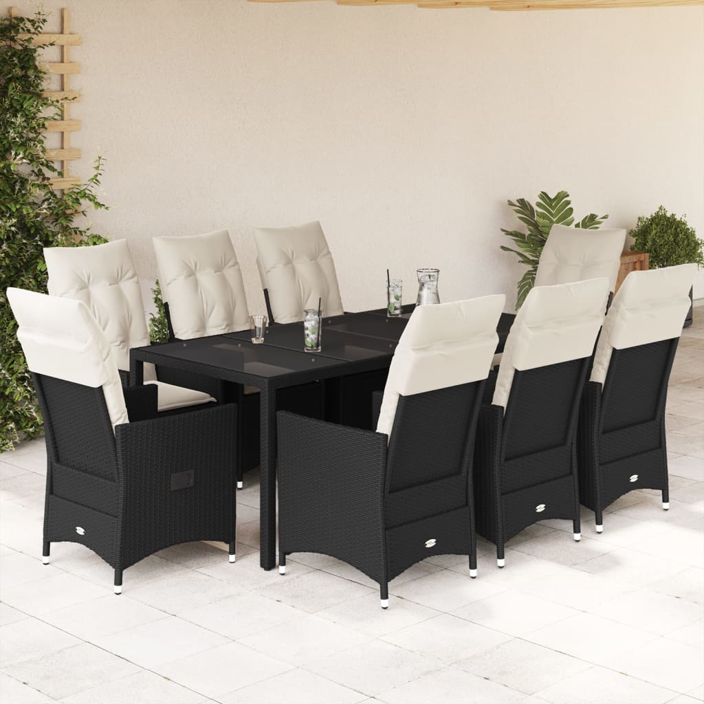 Set Mobilier De Grădină Cu Perne, 7 Piese, Negru, Poliratan