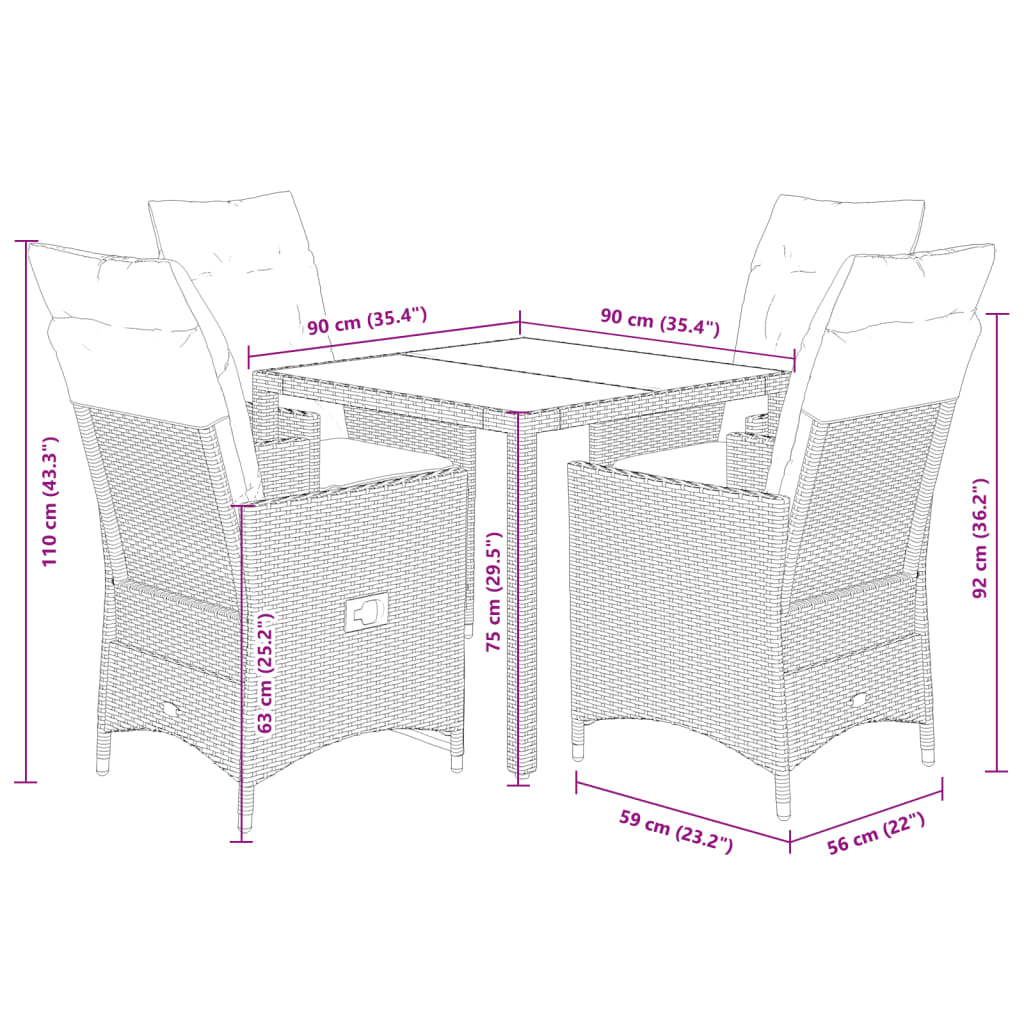 Set Mobilier De Grădină Cu Perne, 5 Piese, Gri, Poliratan