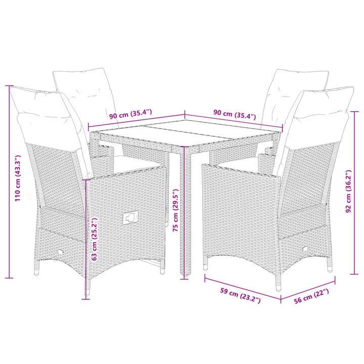 Set Mobilier De Grădină Cu Perne, 5 Piese, Gri, Poliratan
