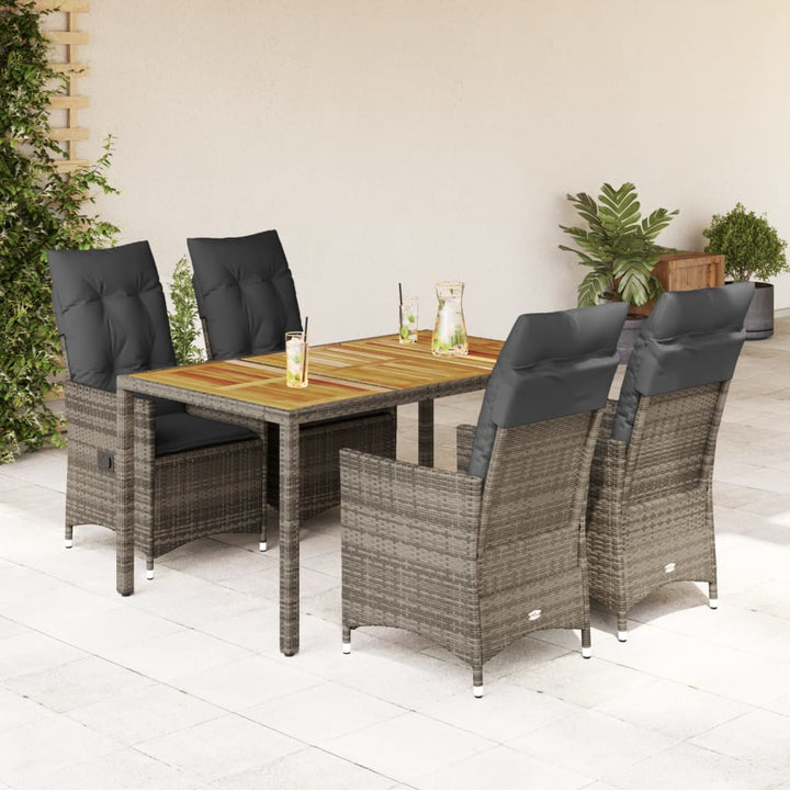 Set Mobilier De Grădină Cu Perne, 5 Piese, Gri, Poliratan