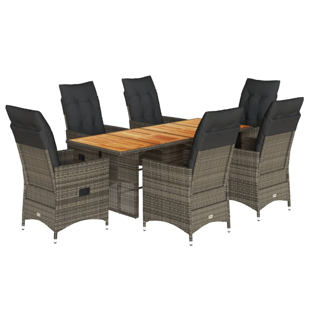 Set Mobilier De Grădină Cu Perne, 7 Piese, Gri, Poliratan