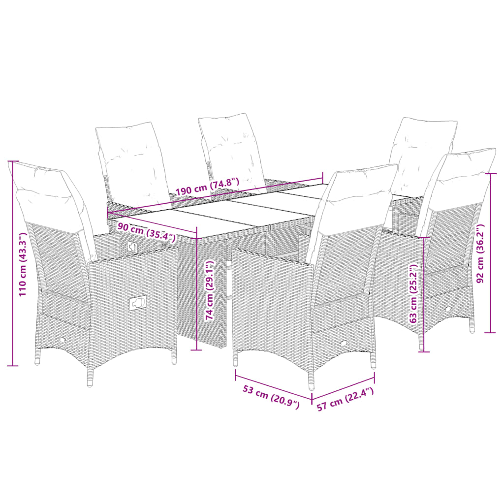 Set Mobilier De Grădină Cu Perne, 7 Piese, Gri, Poliratan