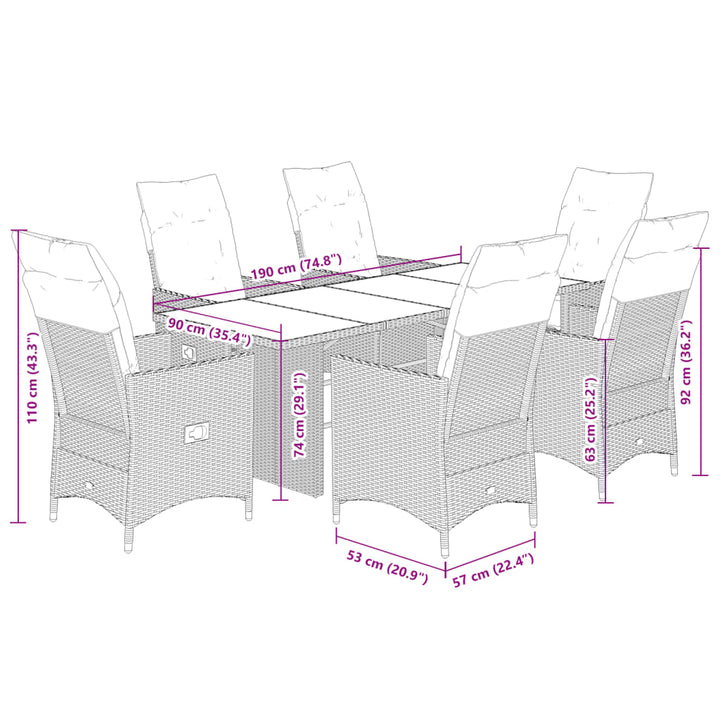 Set Mobilier De Grădină Cu Perne, 7 Piese, Gri, Poliratan