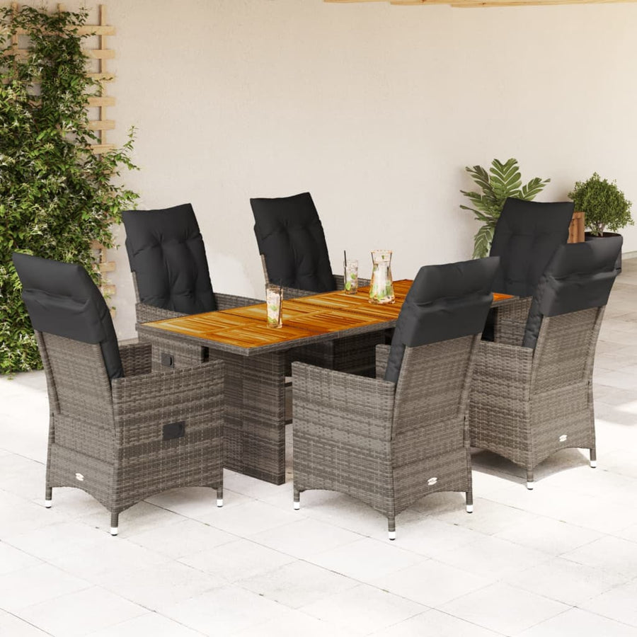 Set Mobilier De Grădină Cu Perne, 7 Piese, Gri, Poliratan