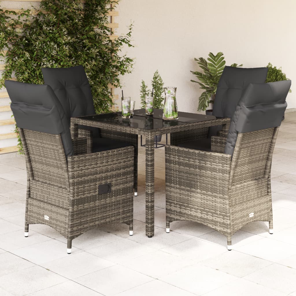 Set Mobilier De Grădină Cu Perne, 5 Piese, Gri, Poliratan