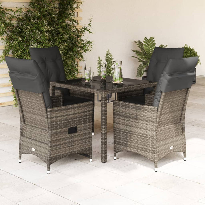 Set Mobilier De Grădină Cu Perne, 5 Piese, Gri, Poliratan