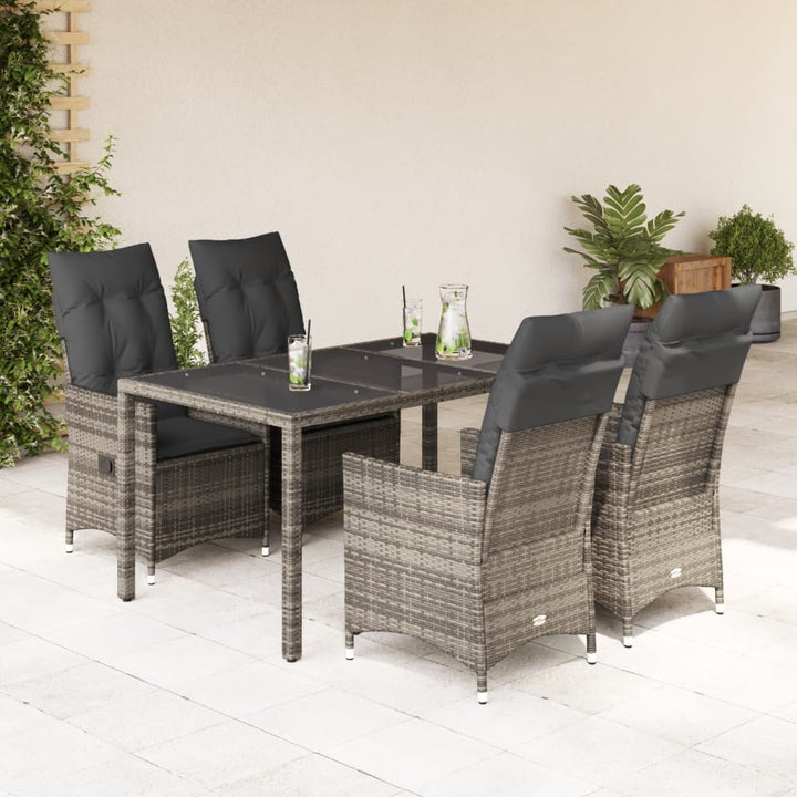 Set Mobilier De Grădină Cu Perne, 5 Piese, Gri, Poliratan